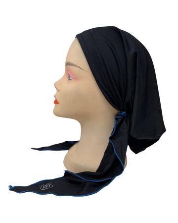 Lizi Headwear DFPTBR Black Ribbed/Royal Trim Dri Fit Pre-Tied Swim Bandanna with Full Grip Myselflingerie.com